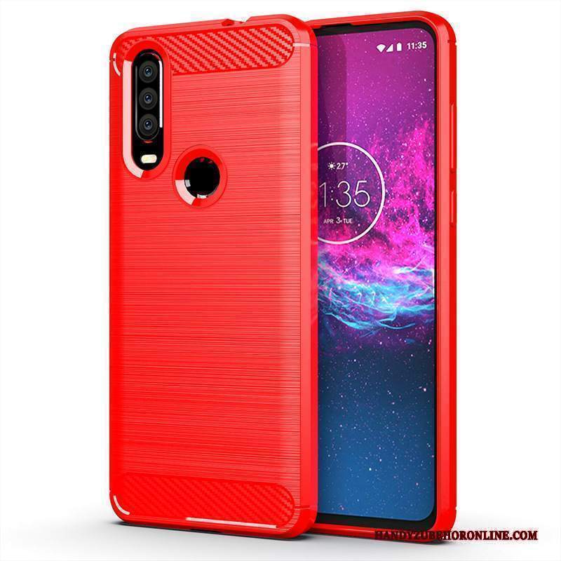 Custodia Motorola One Action Silicone Seta Anti-caduta, Cover Motorola One Action Protezione Rosso Morbido