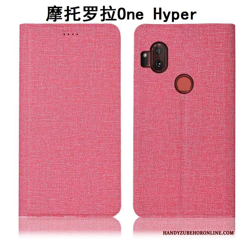 Custodia Motorola One Hyper Pelle Blu Cotone E Lino, Cover Motorola One Hyper Folio Anti-cadutatelefono