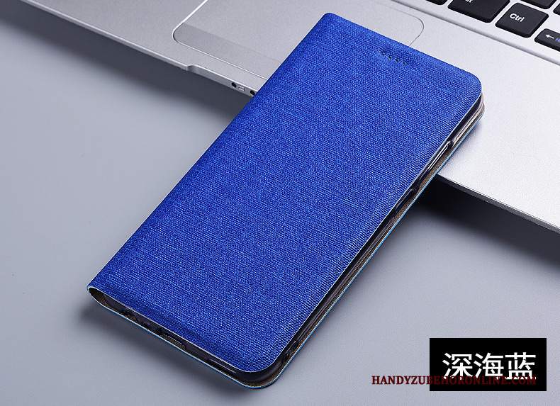 Custodia Motorola One Hyper Pelle Blu Cotone E Lino, Cover Motorola One Hyper Folio Anti-cadutatelefono