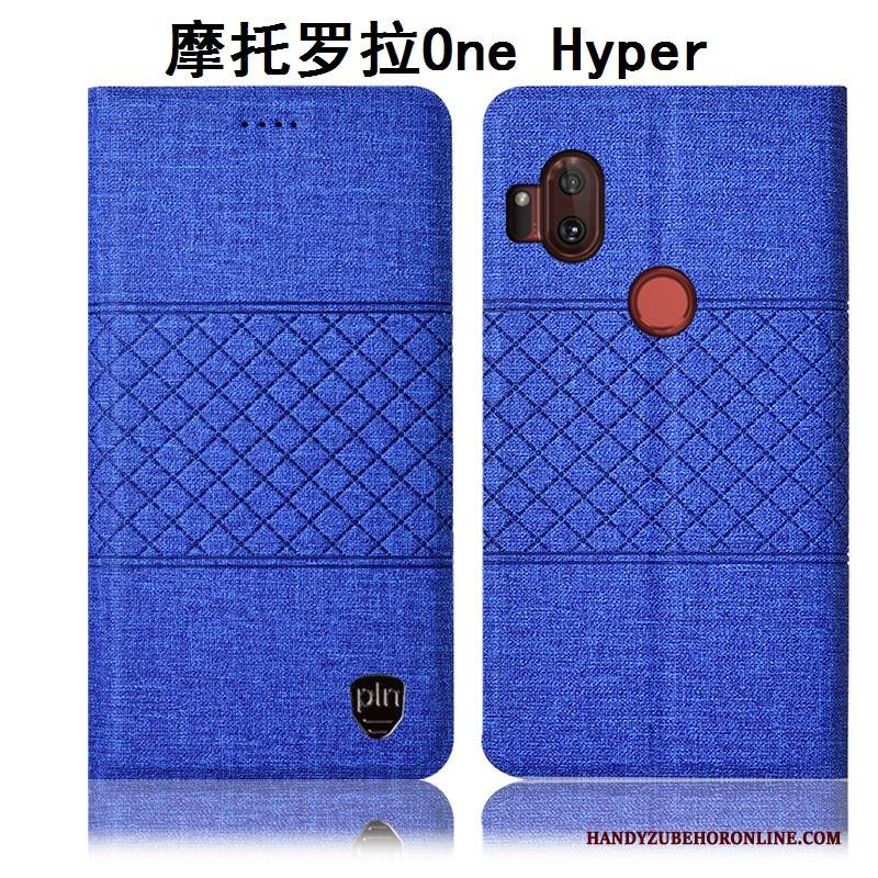 Custodia Motorola One Hyper Pelle Grigio Anti-caduta, Cover Motorola One Hyper Protezione Telefono Cotone E Lino