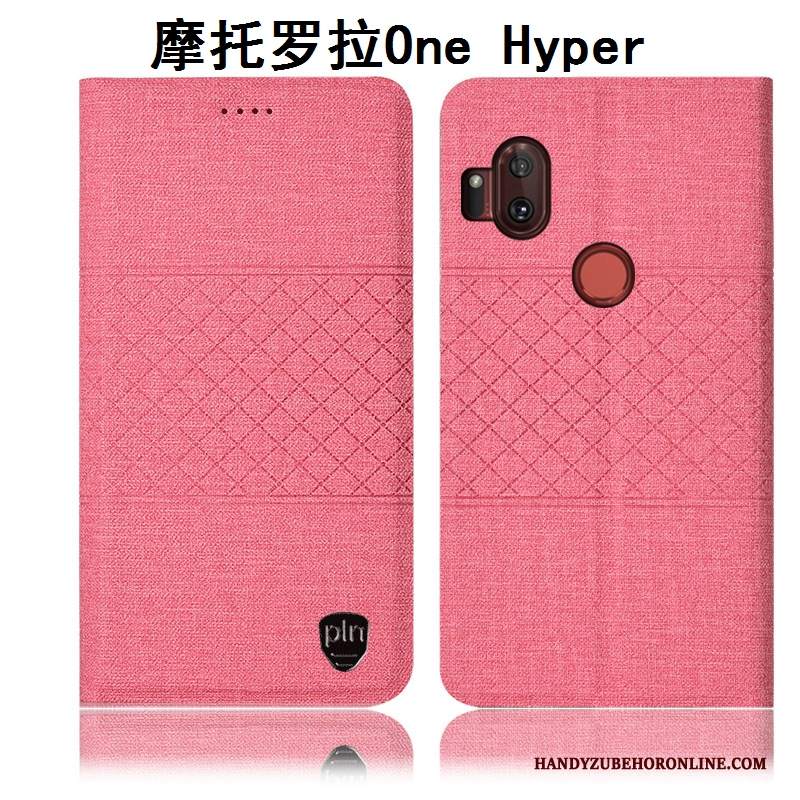 Custodia Motorola One Hyper Pelle Grigio Anti-caduta, Cover Motorola One Hyper Protezione Telefono Cotone E Lino