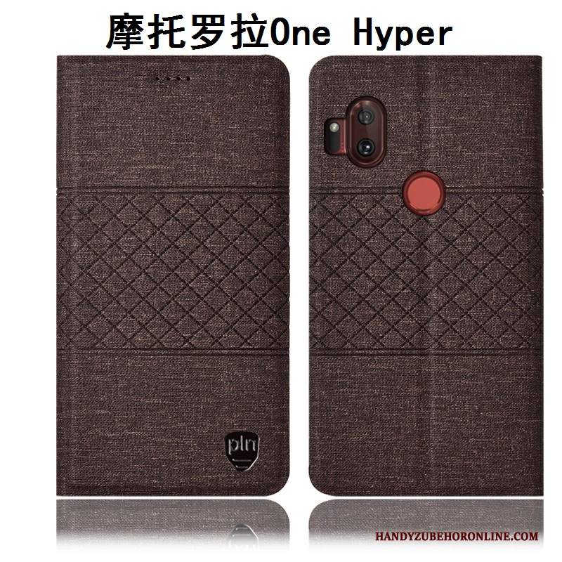 Custodia Motorola One Hyper Pelle Grigio Anti-caduta, Cover Motorola One Hyper Protezione Telefono Cotone E Lino