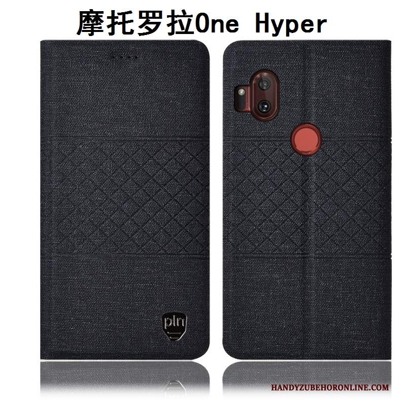 Custodia Motorola One Hyper Pelle Grigio Anti-caduta, Cover Motorola One Hyper Protezione Telefono Cotone E Lino