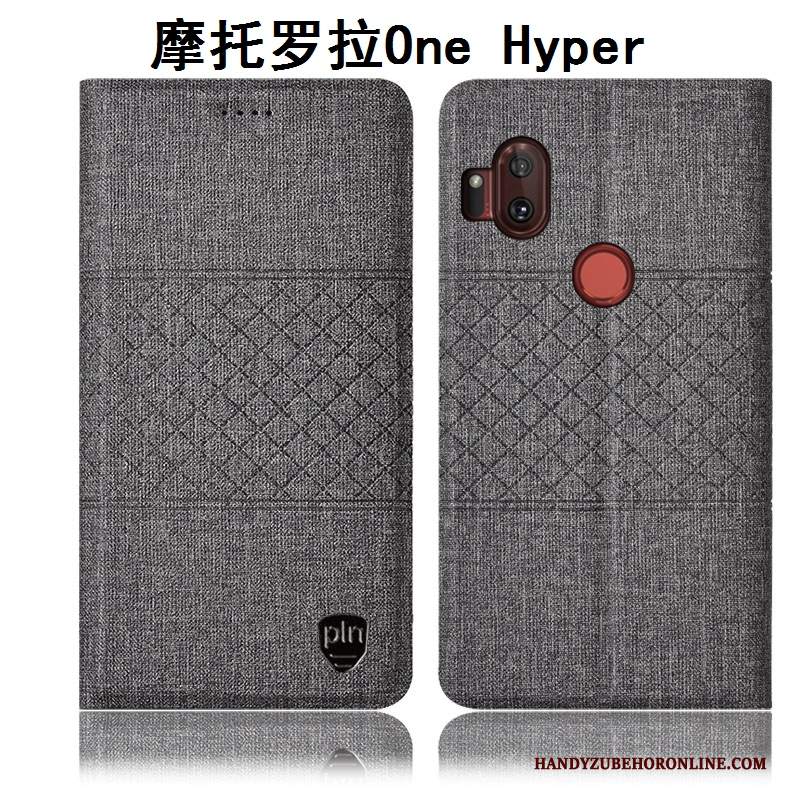 Custodia Motorola One Hyper Pelle Grigio Anti-caduta, Cover Motorola One Hyper Protezione Telefono Cotone E Lino