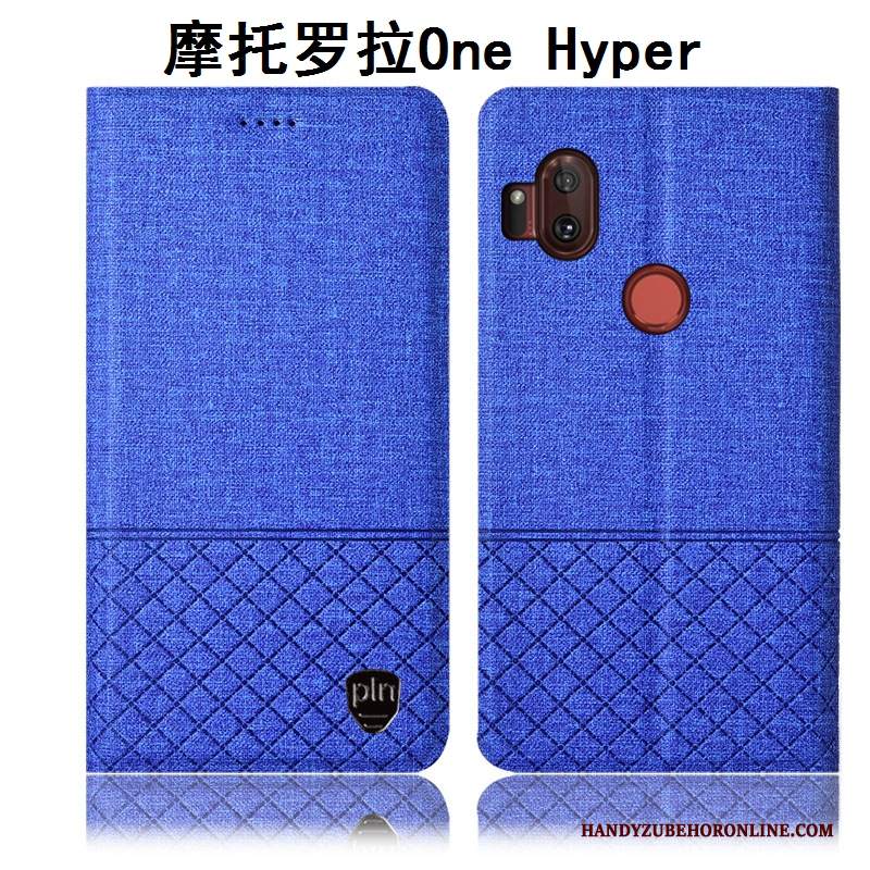 Custodia Motorola One Hyper Pelle Grigio Cotone E Lino, Cover Motorola One Hyper Folio Anti-cadutatelefono