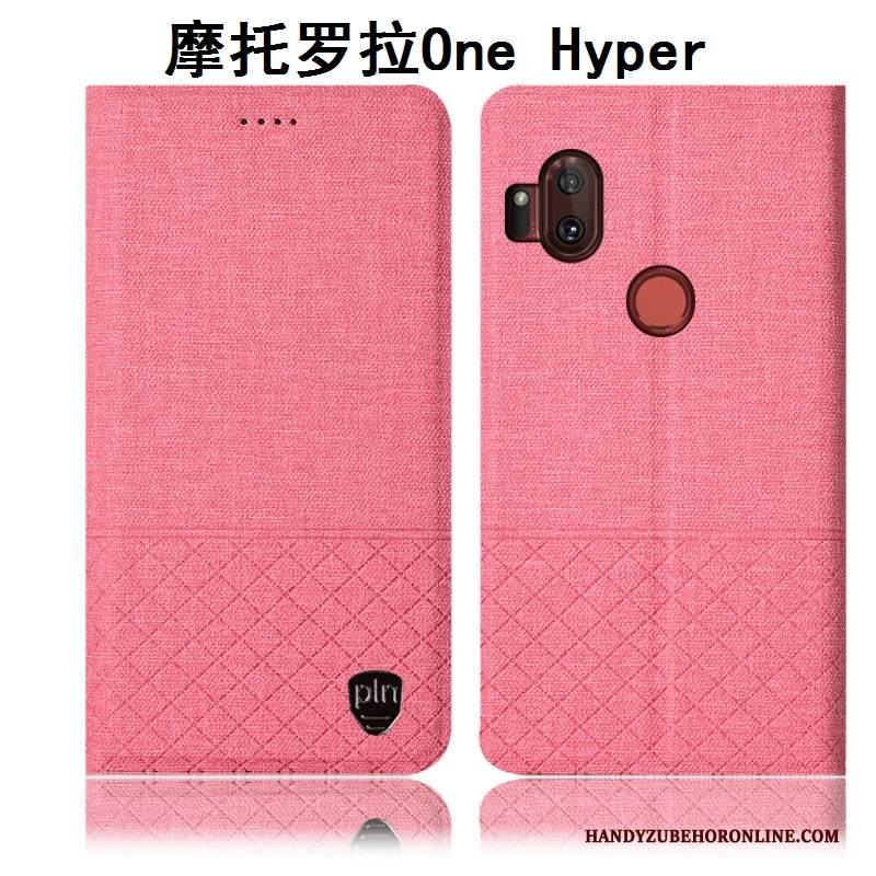 Custodia Motorola One Hyper Pelle Grigio Cotone E Lino, Cover Motorola One Hyper Folio Anti-cadutatelefono