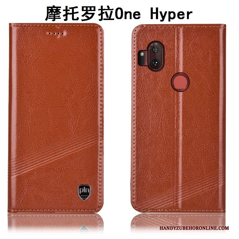 Custodia Motorola One Hyper Protezione Telefono Anti-caduta, Cover Motorola One Hyper Pelle Marrone