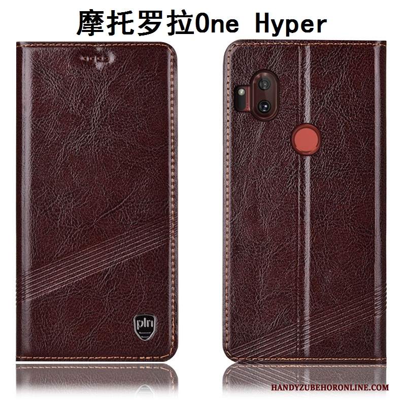 Custodia Motorola One Hyper Protezione Telefono Anti-caduta, Cover Motorola One Hyper Pelle Marrone