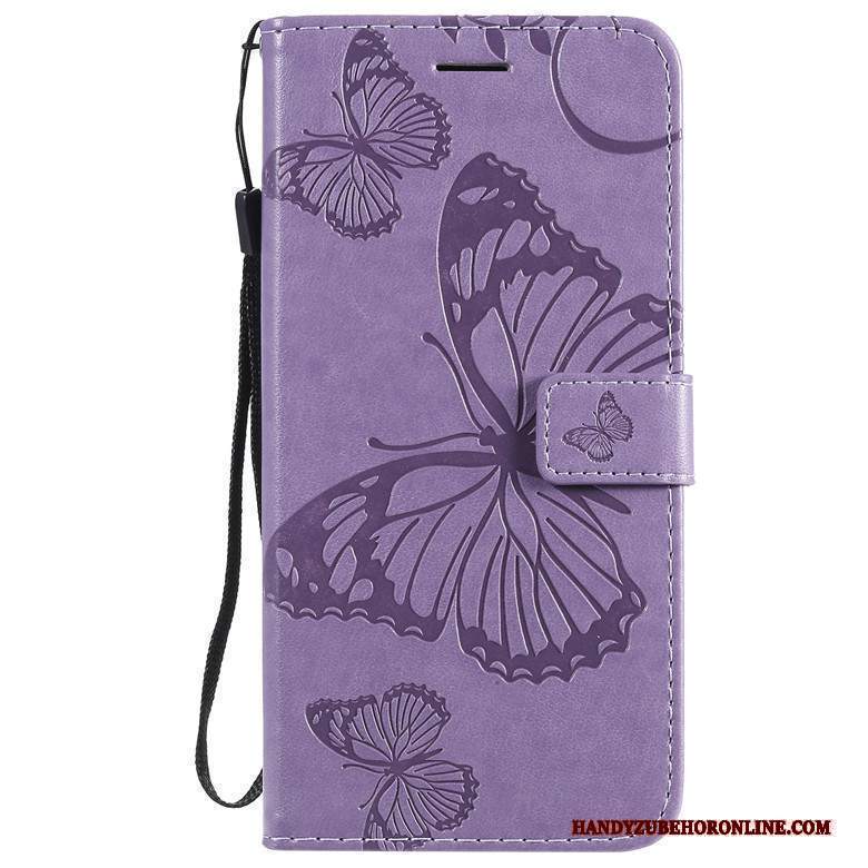 Custodia Motorola One Macro Folio Telefono Farfalla Fiori, Cover Motorola One Macro Pelle Porpora Tutto Incluso