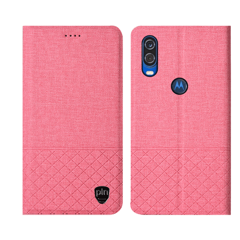 Custodia Motorola One Vision Pelle Cotone E Lino Rosa, Cover Motorola One Vision Protezione Tutto Inclusotelefono