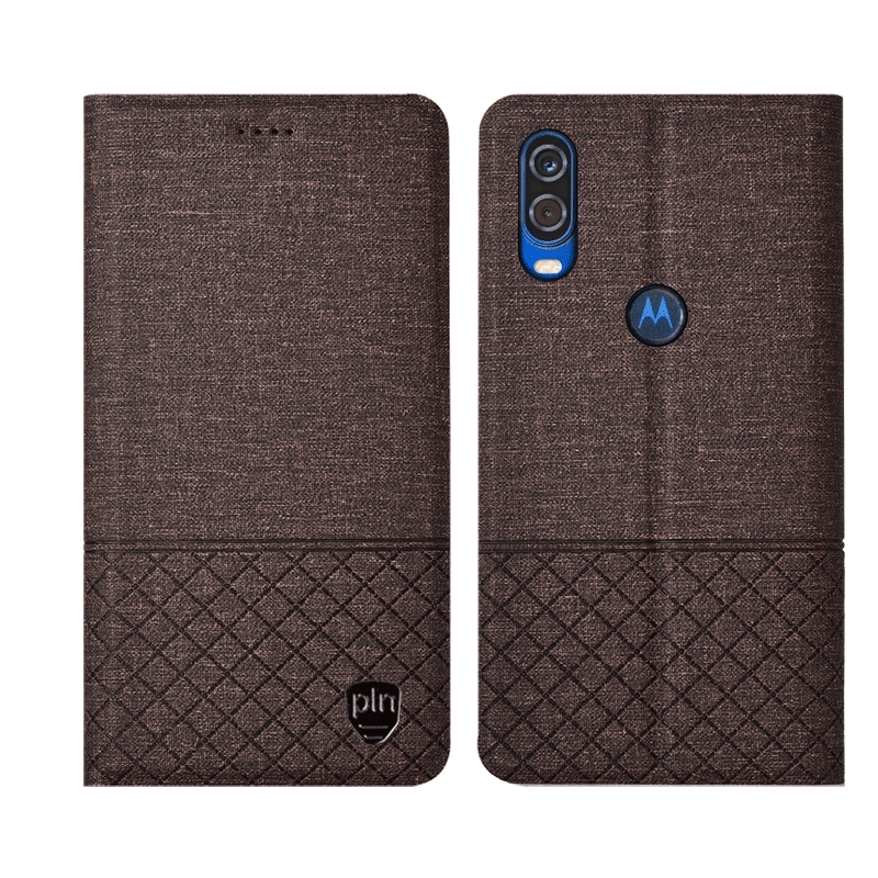 Custodia Motorola One Vision Pelle Cotone E Lino Rosa, Cover Motorola One Vision Protezione Tutto Inclusotelefono