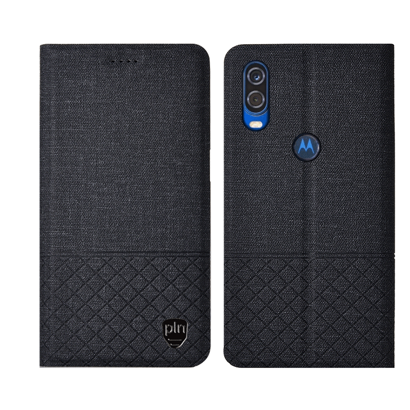 Custodia Motorola One Vision Pelle Cotone E Lino Rosa, Cover Motorola One Vision Protezione Tutto Inclusotelefono