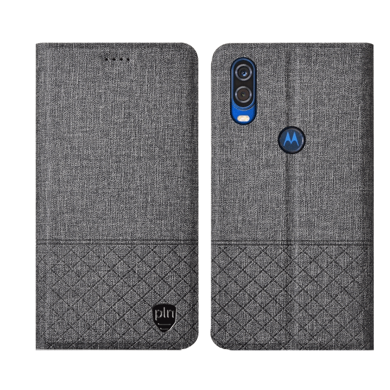 Custodia Motorola One Vision Pelle Cotone E Lino Rosa, Cover Motorola One Vision Protezione Tutto Inclusotelefono