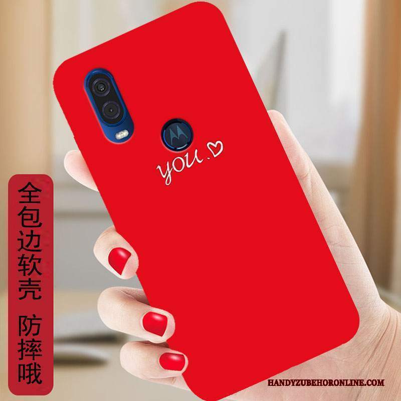 Custodia Motorola One Vision Protezione Morbido Rosso, Cover Motorola One Vision Telefono