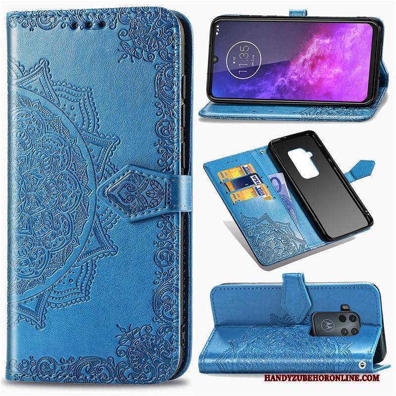 Custodia Motorola One Zoom Folio Ornamenti Appesitelefono, Cover Motorola One Zoom Goffratura Nero Goffratura