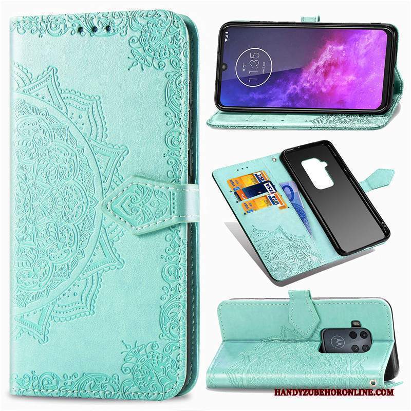 Custodia Motorola One Zoom Folio Ornamenti Appesitelefono, Cover Motorola One Zoom Goffratura Nero Goffratura