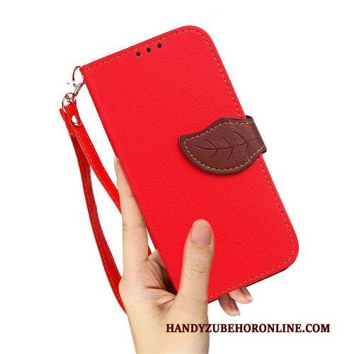 Custodia Nokia 2.1 Folio Carta Foglia, Cover Nokia 2.1 Pelle Telefono Rosso