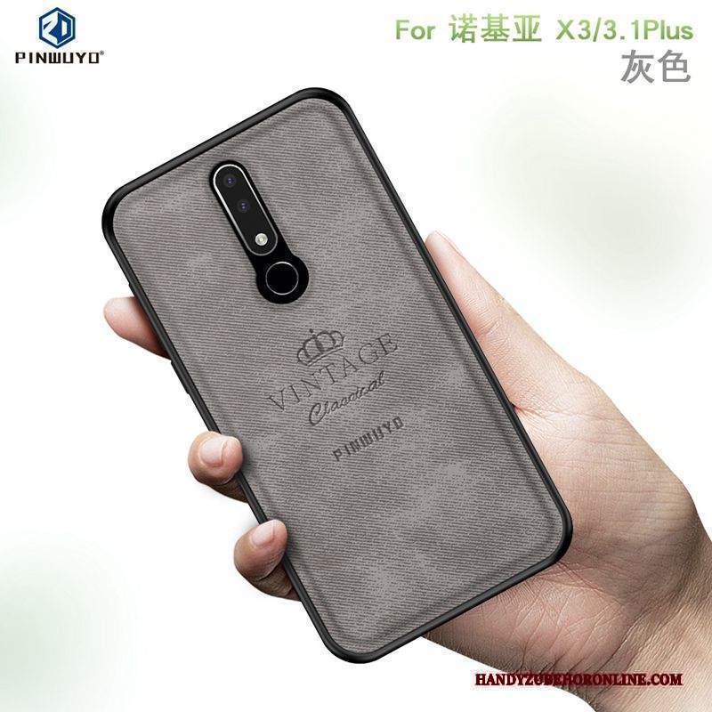 Custodia Nokia 3.1 Plus Grigiotelefono, Cover Nokia 3.1 Plus Sottile Panno