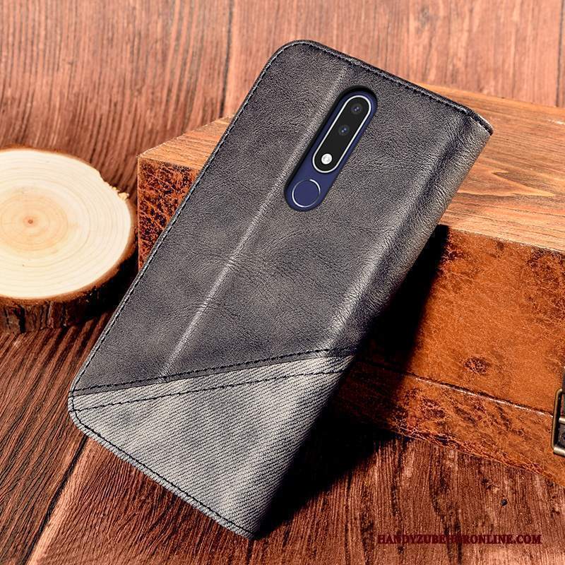 Custodia Nokia 3.1 Plus Pelle Supporto Vento, Cover Nokia 3.1 Plus Folio Nero Giuntura