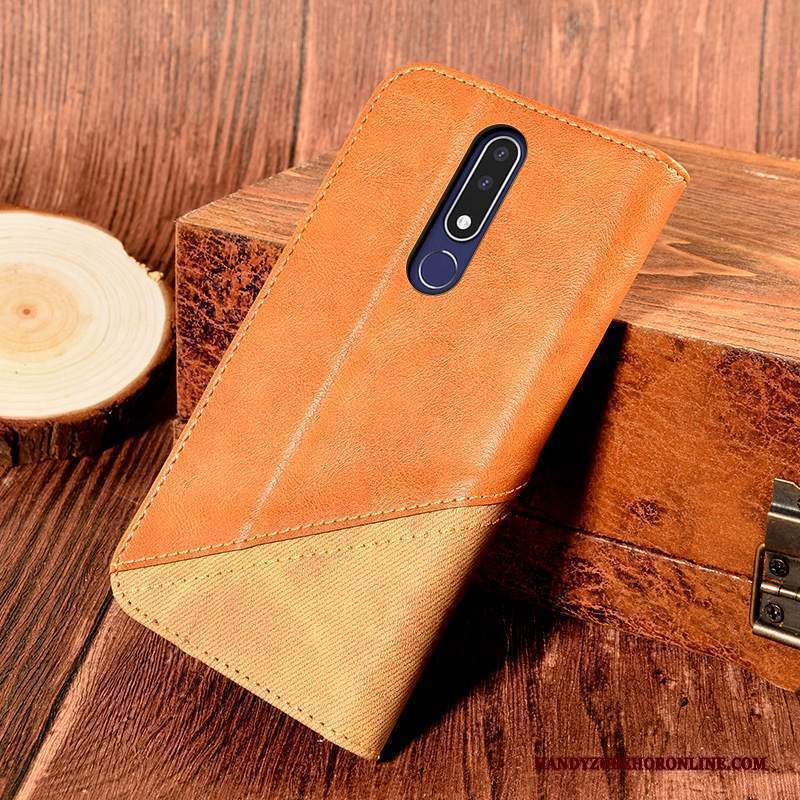 Custodia Nokia 3.1 Plus Pelle Supporto Vento, Cover Nokia 3.1 Plus Folio Nero Giuntura