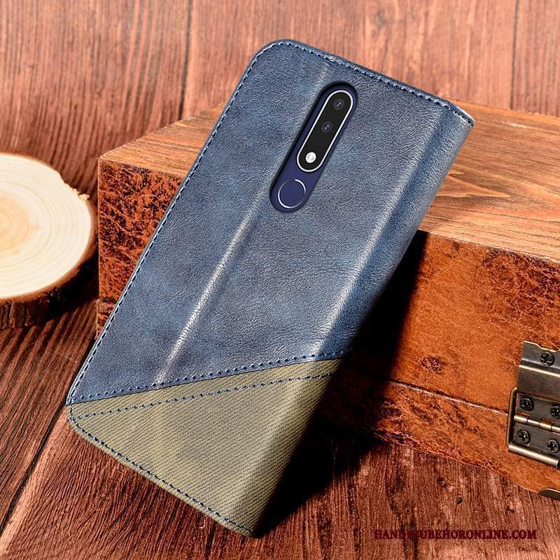 Custodia Nokia 3.1 Plus Pelle Supporto Vento, Cover Nokia 3.1 Plus Folio Nero Giuntura