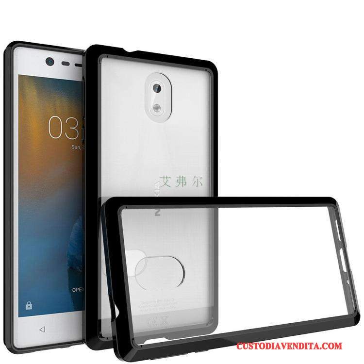 Custodia Nokia 3 Anti-caduta Trasparente, Cover Nokia 3 Nero Morbido