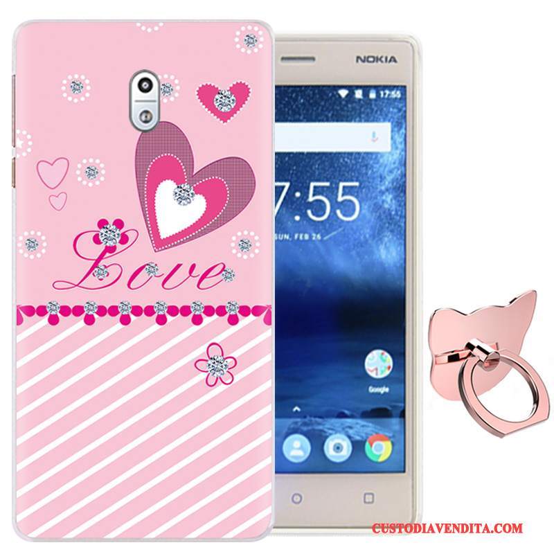 Custodia Nokia 3 Protezione Fibbia Morbido, Cover Nokia 3 Cartone Animato Porpora Ring