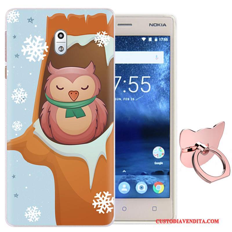 Custodia Nokia 3 Protezione Fibbia Morbido, Cover Nokia 3 Cartone Animato Porpora Ring