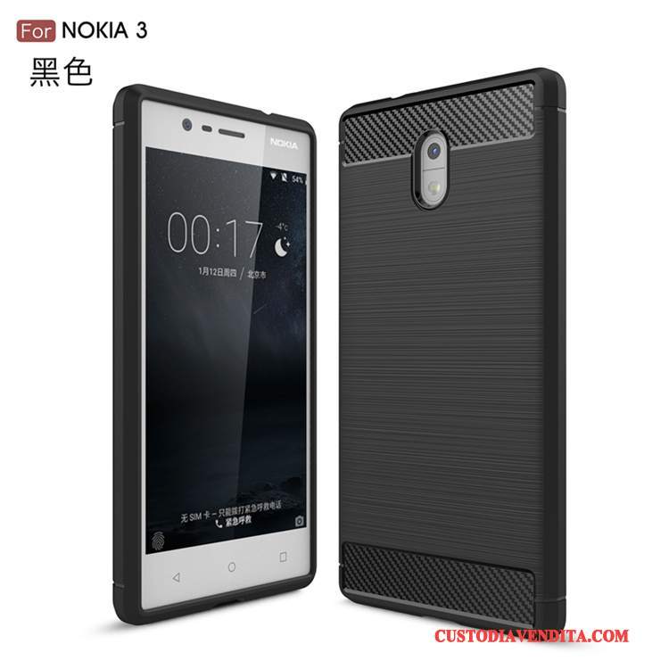 Custodia Nokia 3 Protezione Fibra Morbido, Cover Nokia 3 Nero Seta