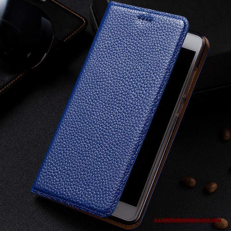 Custodia Nokia 5.1 Plus Pelle Litchi Blu, Cover Nokia 5.1 Plus Telefono