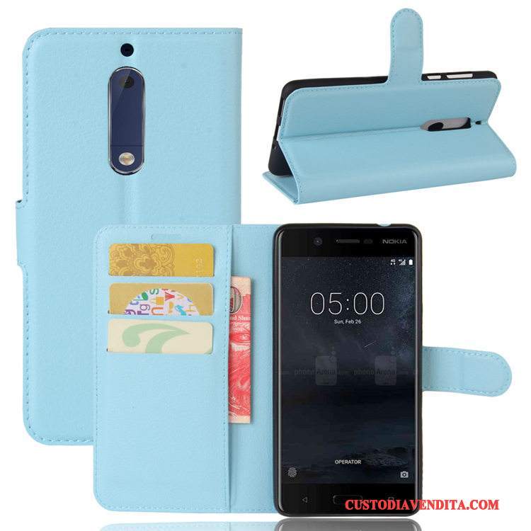 Custodia Nokia 5 Pelle Litchi Modello, Cover Nokia 5 Protezione Carta Porpora