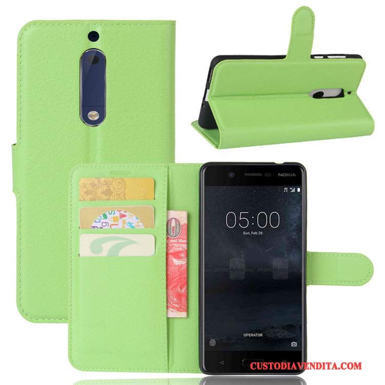 Custodia Nokia 5 Pelle Litchi Modello, Cover Nokia 5 Protezione Carta Porpora