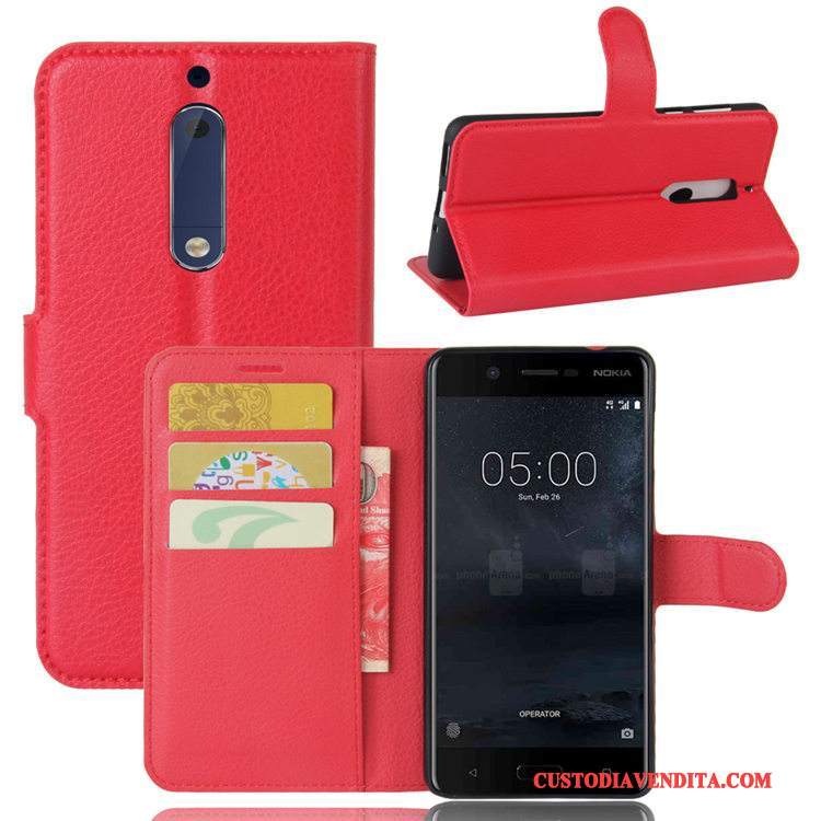 Custodia Nokia 5 Pelle Litchi Modello, Cover Nokia 5 Protezione Carta Porpora