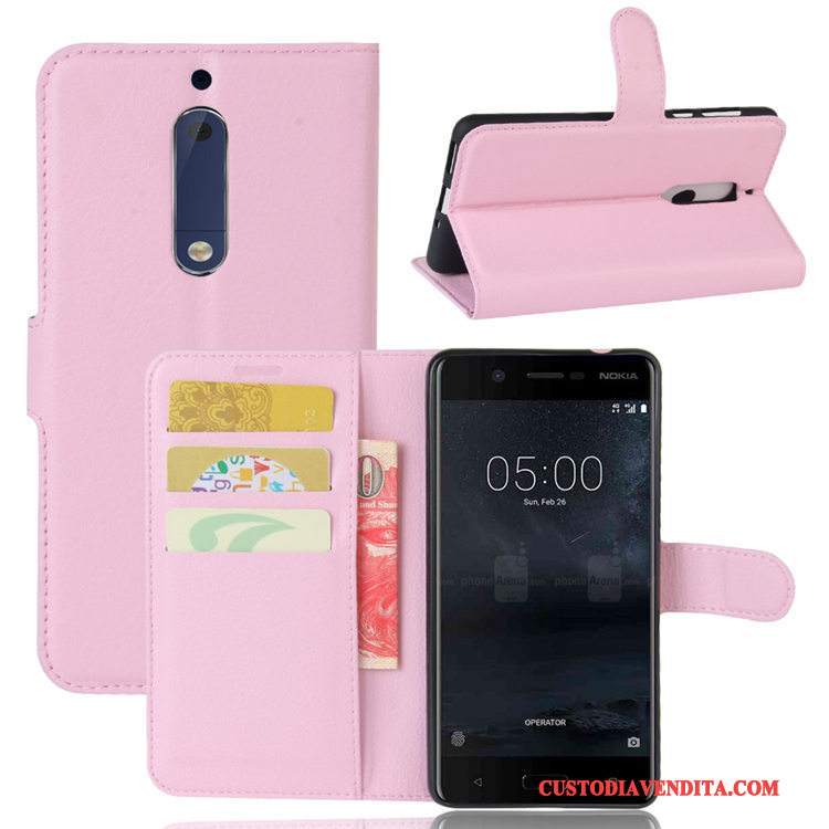 Custodia Nokia 5 Pelle Litchi Modello, Cover Nokia 5 Protezione Carta Porpora