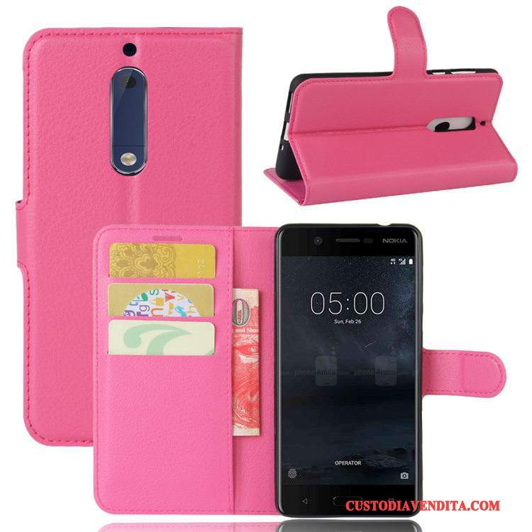 Custodia Nokia 5 Pelle Litchi Modello, Cover Nokia 5 Protezione Carta Porpora