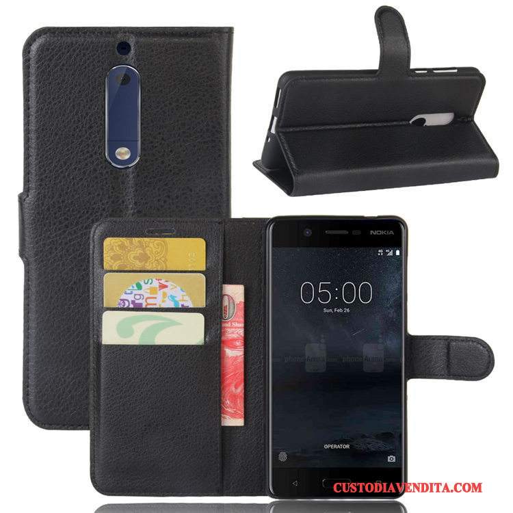 Custodia Nokia 5 Pelle Litchi Modello, Cover Nokia 5 Protezione Carta Porpora