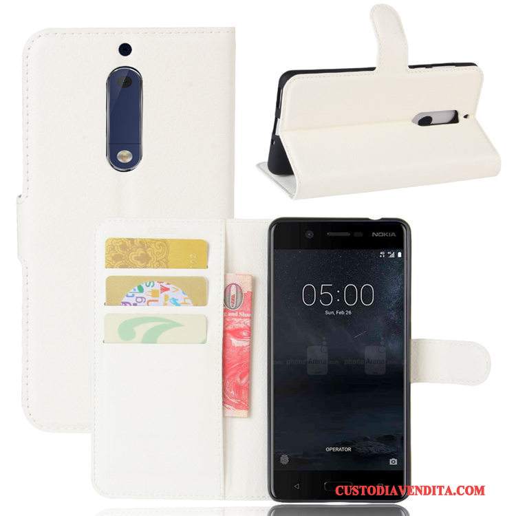 Custodia Nokia 5 Pelle Litchi Modello, Cover Nokia 5 Protezione Carta Porpora