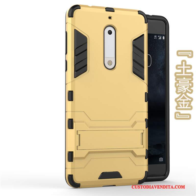 Custodia Nokia 5 Protezione Telefono Difficile, Cover Nokia 5 Oro Anti-caduta