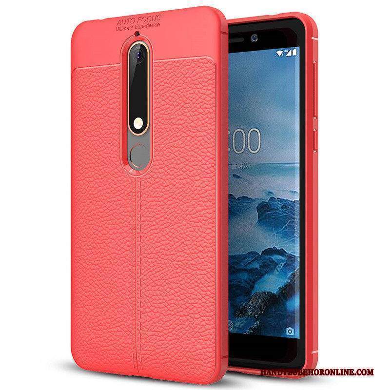 Custodia Nokia 6.1 Pelle Modello Rosso, Cover Nokia 6.1 Silicone Litchi Morbido