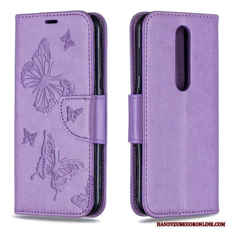 Custodia Nokia 6.2 Goffratura Farfalla Rosso, Cover Nokia 6.2 Folio Goffratura Ornamenti Appesi