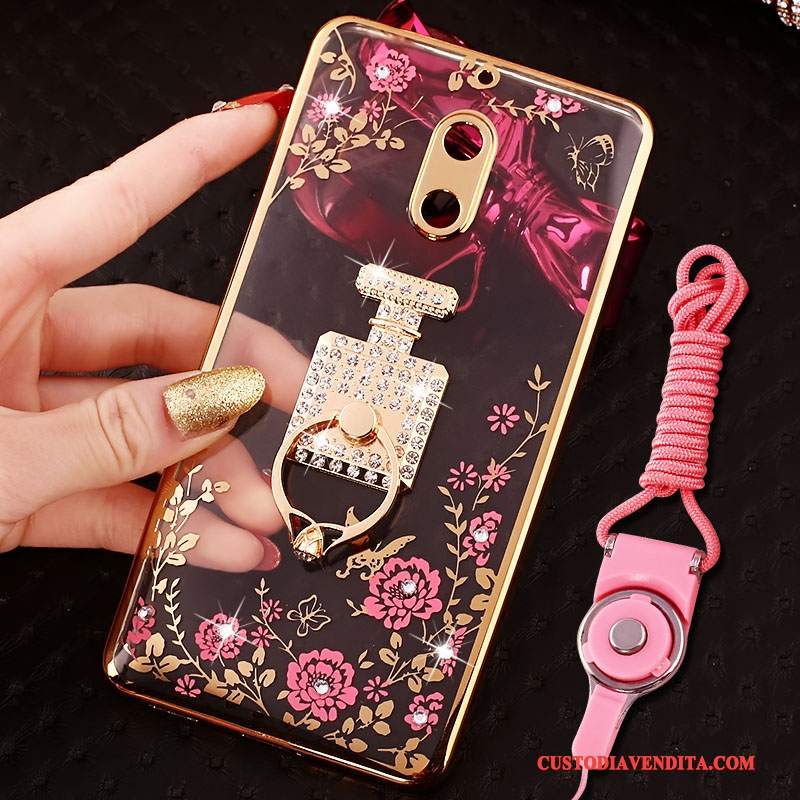 Custodia Nokia 6 Creativo Tendenza Rosa, Cover Nokia 6 Strass Telefono Ring