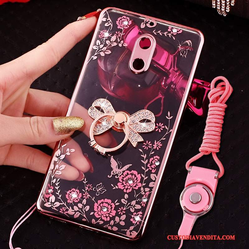 Custodia Nokia 6 Creativo Tendenza Rosa, Cover Nokia 6 Strass Telefono Ring