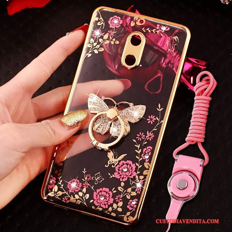 Custodia Nokia 6 Creativo Tendenza Rosa, Cover Nokia 6 Strass Telefono Ring