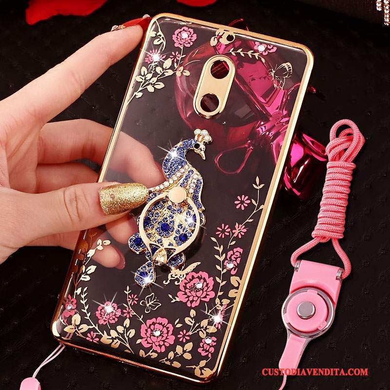 Custodia Nokia 6 Creativo Tendenza Rosa, Cover Nokia 6 Strass Telefono Ring