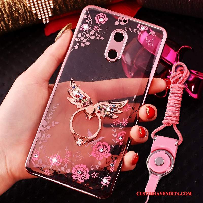 Custodia Nokia 6 Creativo Tendenza Rosa, Cover Nokia 6 Strass Telefono Ring