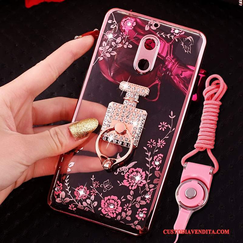 Custodia Nokia 6 Creativo Tendenza Rosa, Cover Nokia 6 Strass Telefono Ring