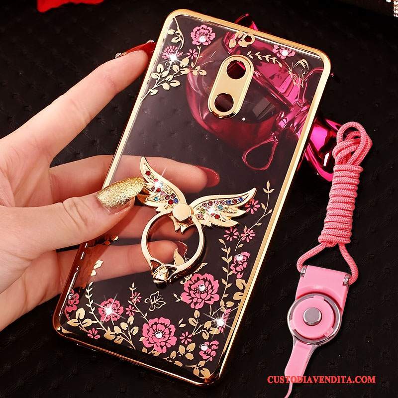 Custodia Nokia 6 Creativo Tendenza Rosa, Cover Nokia 6 Strass Telefono Ring