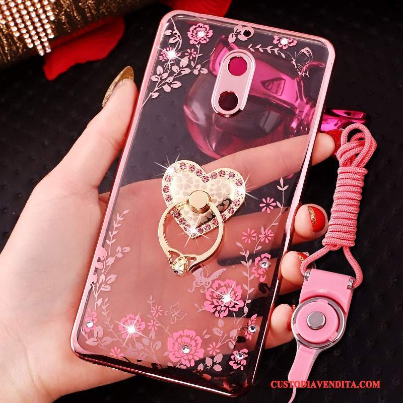 Custodia Nokia 6 Creativo Tendenza Rosa, Cover Nokia 6 Strass Telefono Ring