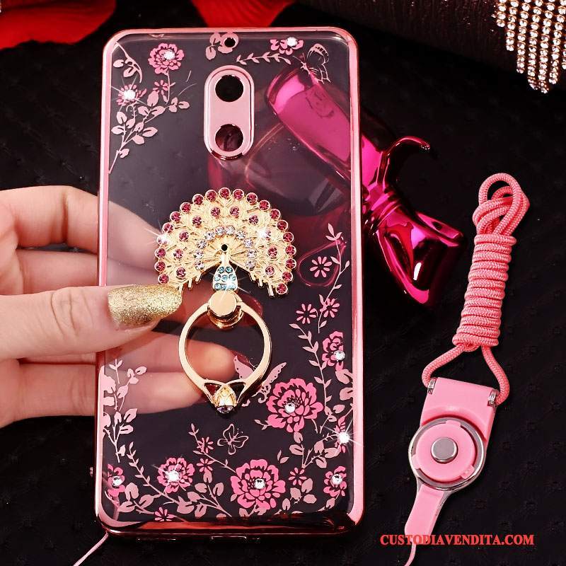 Custodia Nokia 6 Creativo Tendenza Rosa, Cover Nokia 6 Strass Telefono Ring