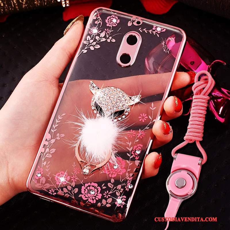 Custodia Nokia 6 Creativo Tendenza Rosa, Cover Nokia 6 Strass Telefono Ring